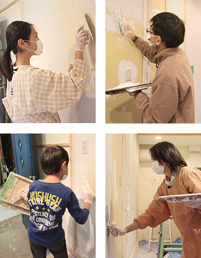 DIYの様子／珪藻土塗り練習