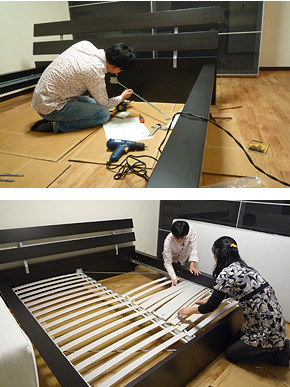 DIYの様子／IKEAベット組み立て